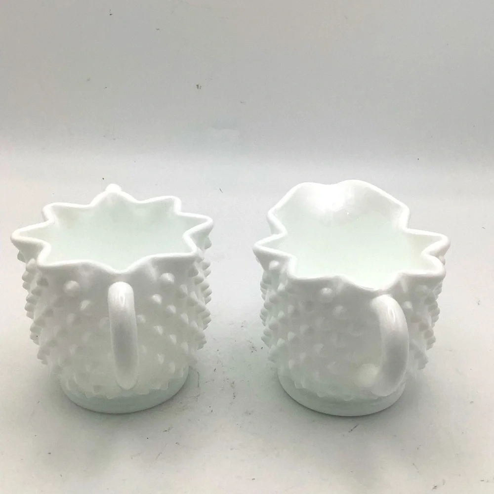 White Hobnail Milk Glass Creamer and Sugar Set